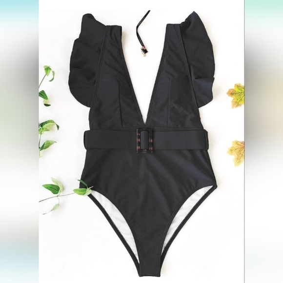 Avanova Women's One Piece Swimsuit Ruffle Deep V Neck Strappy Swimwear .… - Picture 5 of 15